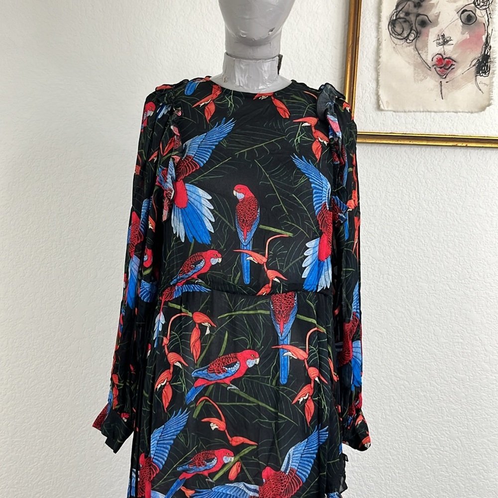 BLANK NYC Parrot Resort Long Sleeve Bird of Paradise Midi AW 2019 Dress - Picture 2 of 10